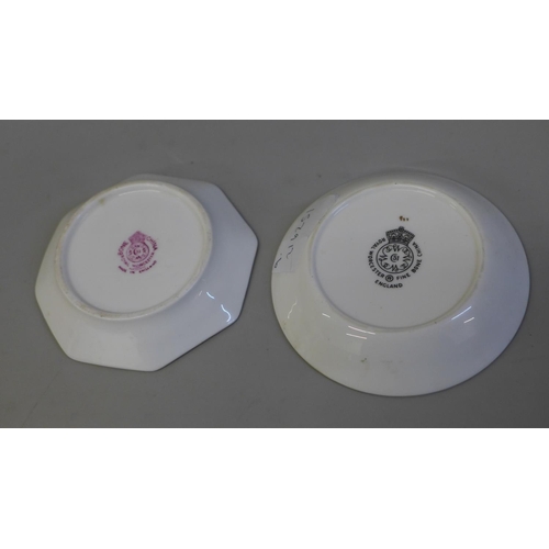 635 - Two small Royal Worcester hand painted dishes, one signed by C Creese, the other Roberts (William Ro... 