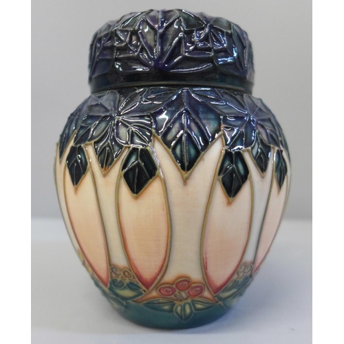 653 - A Moorcroft Sally Tuffin small ginger jar, 11cm, boxed