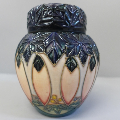 653 - A Moorcroft Sally Tuffin small ginger jar, 11cm, boxed