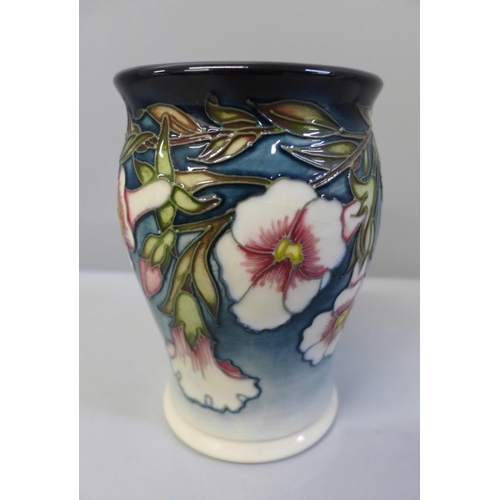 656 - A Moorcroft trial vase, signed by Shirley Hayes, 9/9/2000, 14cm