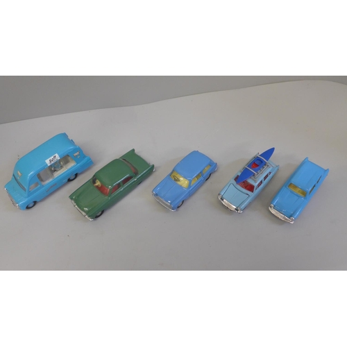 668 - Five Spot-On die-cast model vehicles including Toni-Bell ice cream van and Ford Zodiac