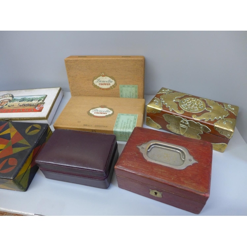 691 - A Chinese hardwood and brass inlaid box and six others