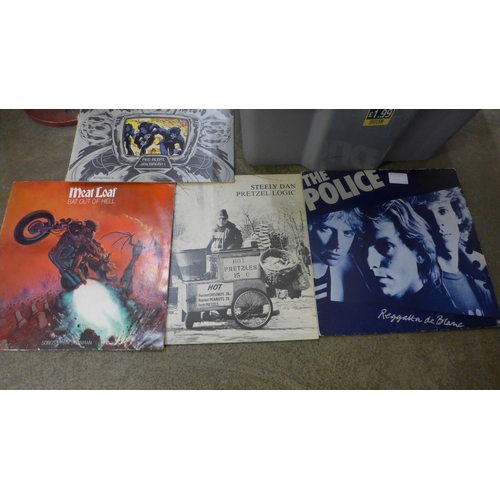 733 - A box of over fifty LP records from the 1970's including Thin Lizzy, The Police, Steely Dan, Slade, ... 