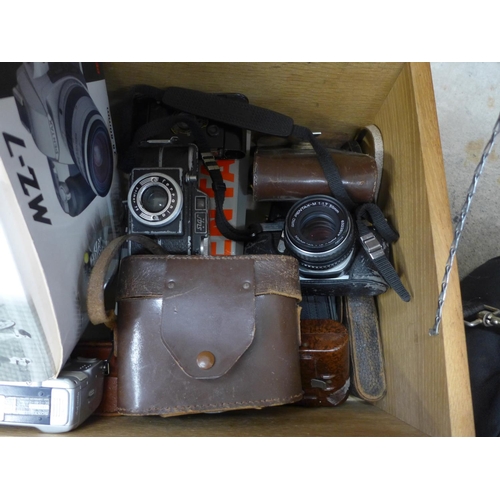 741 - A large collection of vintage and later cameras and lenses including Pentax ME Super, additional len... 