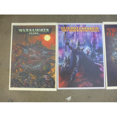 768 - Four Warhammer and Games Workshop original art posters (approx. A3 size)