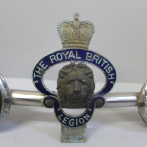 772 - A car bar with RAC, The Royal British Legion and one other car badge