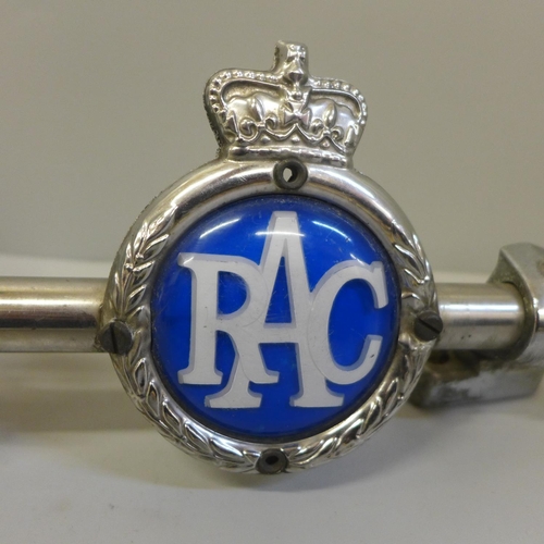 772 - A car bar with RAC, The Royal British Legion and one other car badge