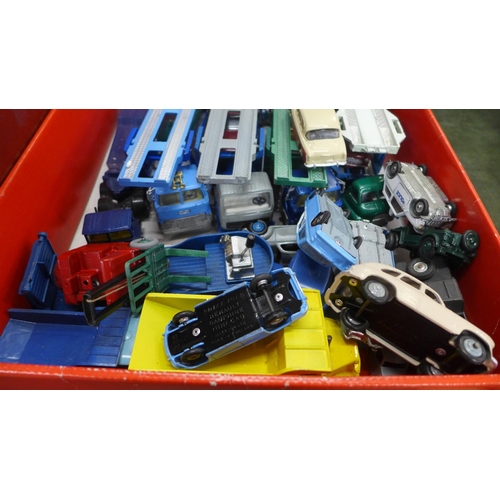 807 - Vintage die-cast model vehicles, mainly Dinky Toys and Corgi Toys, car transporters, mainly re-paint... 