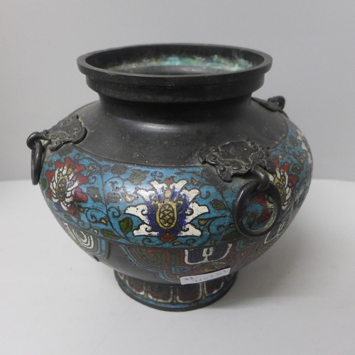 826 - A Japanese enamel bronze vase, 22cm