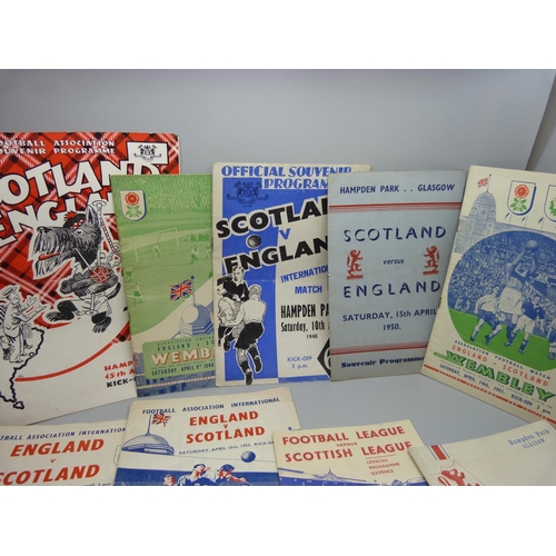 870 - Football programmes; England v Scotland Home and Away 1948, 1949, 1950 x2, 1951, 1952, 1953 and 1959