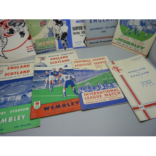 870 - Football programmes; England v Scotland Home and Away 1948, 1949, 1950 x2, 1951, 1952, 1953 and 1959