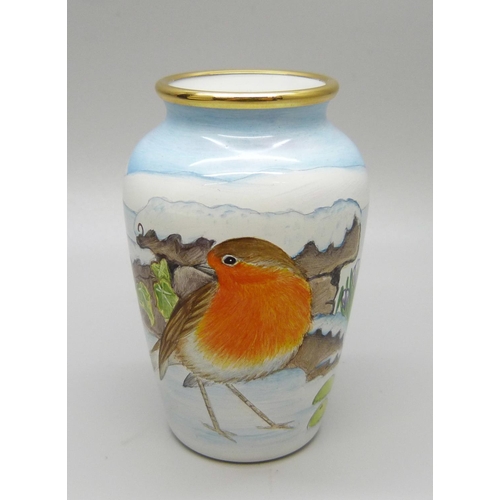 877 - A Moorcroft 'Last Snow of Winter' enamel pot, 3/50