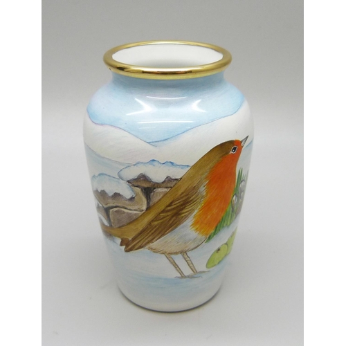 877 - A Moorcroft 'Last Snow of Winter' enamel pot, 3/50