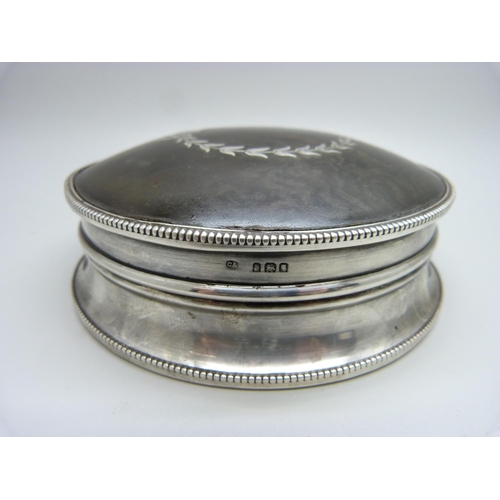 895 - A silver and tortoiseshell pique lidded box, London 1923