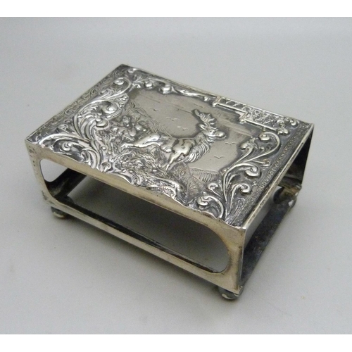 910A - A stag embossed silver match holder, Birmingham 1907