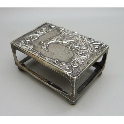 910A - A stag embossed silver match holder, Birmingham 1907