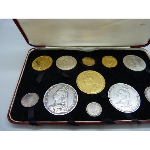 926 - A Victorian 1887 Jubilee coin set, including a £5 coin