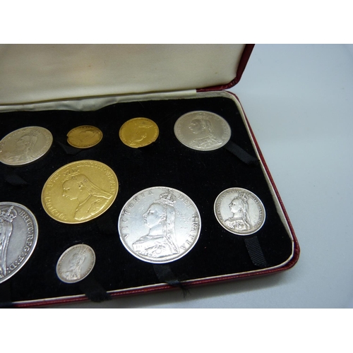 926 - A Victorian 1887 Jubilee coin set, including a £5 coin