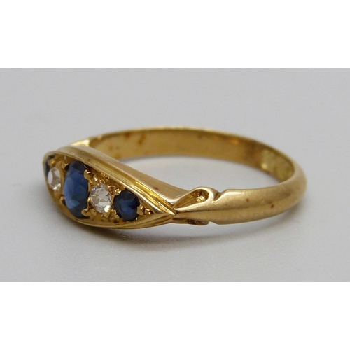 982 - An 18ct gold, diamond and sapphire ring, Chester 1910, 2.8g, L