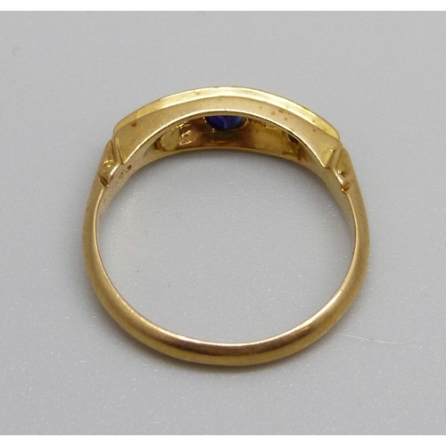 982 - An 18ct gold, diamond and sapphire ring, Chester 1910, 2.8g, L