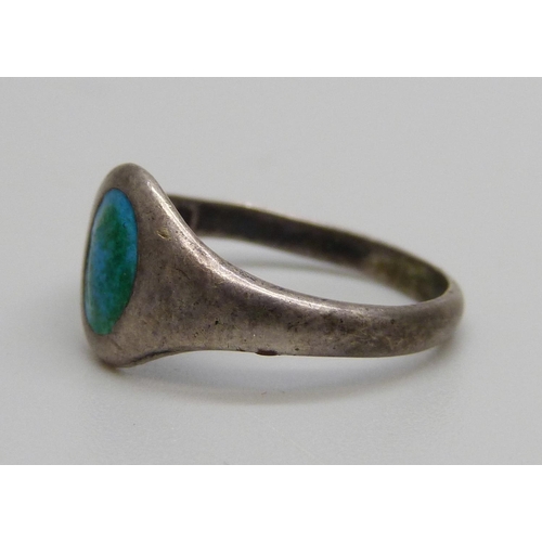 988 - A small silver and enamel ring by Charles Horner, Chester 1911, L