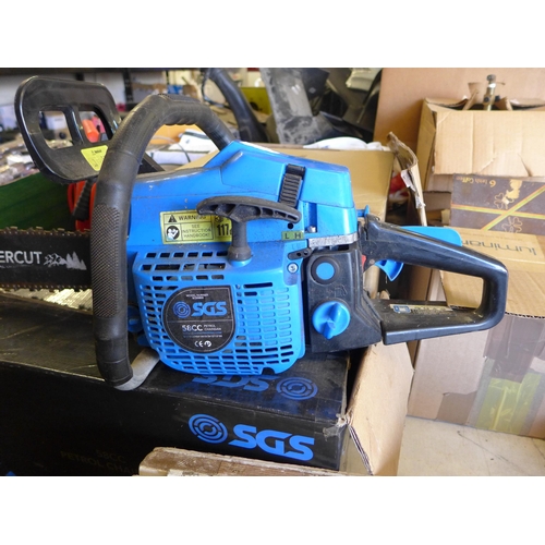 2227 - SGS  58cc petrol-driven chainsaw with box - used once - W