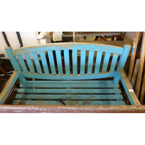 2486 - Painted blue three seater garden bench