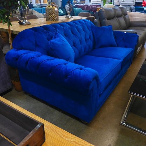 1302 - Bordeaux 2-Seater Navy Velvet Sofa, original RRP £808.33 + VAT (4162-5) * This lot is subject to VAT