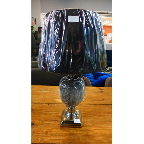 1342 - A black marble effect urn table lamp with black shade, H 62cms (LT057M28)   #