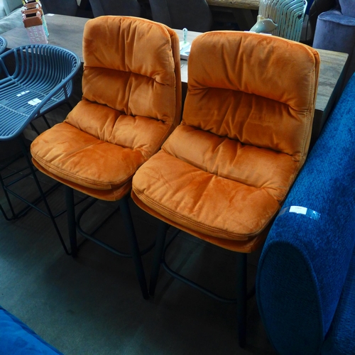 1364 - A pair of Enderson burnt orange plush bar stools