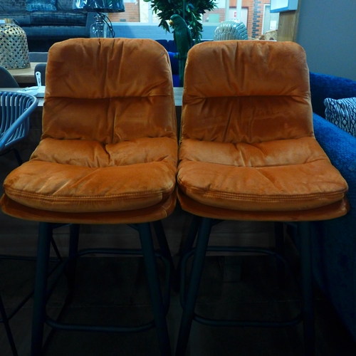 1364 - A pair of Enderson burnt orange plush bar stools