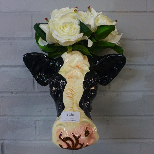 1426 - A handpainted ceramic Friesian cow head wall art/planter H20cm (SD2909)