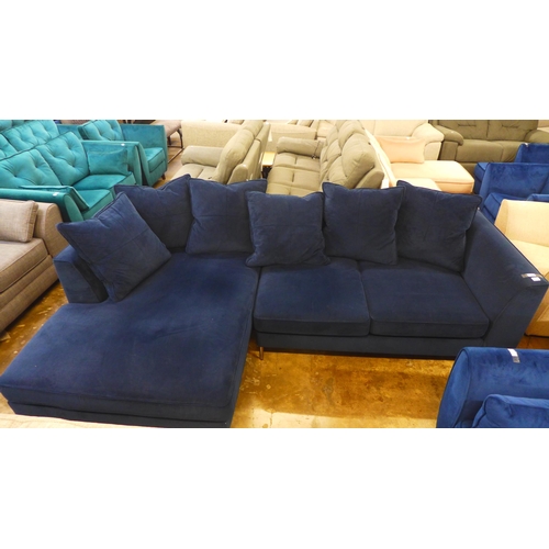 1482 - A midnight blue velvet LHF corner sofa