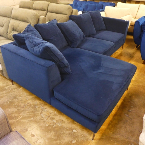 1482 - A midnight blue velvet LHF corner sofa