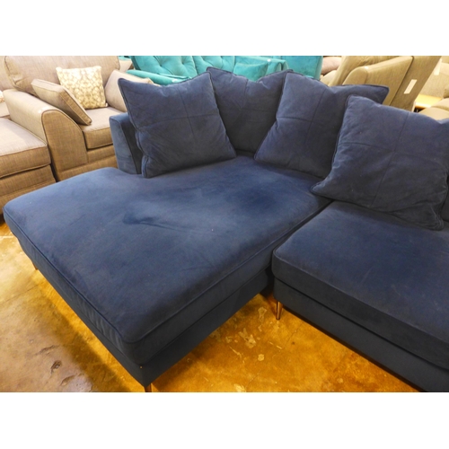 1482 - A midnight blue velvet LHF corner sofa