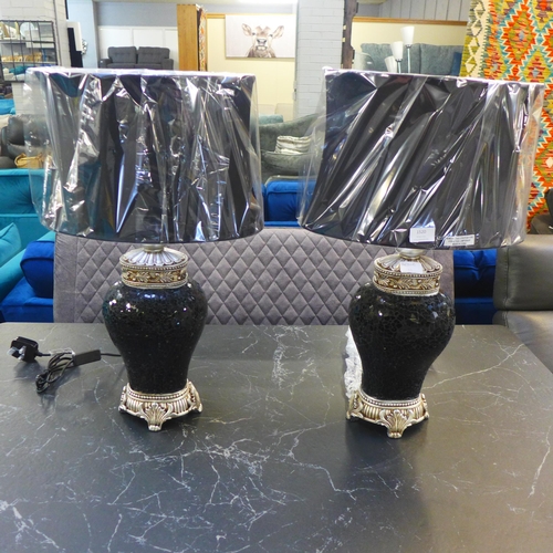 1520 - A pair of black mosaic lamps