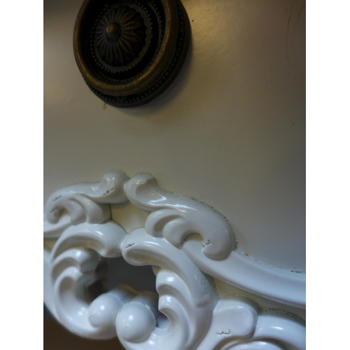 1573 - A white painted dressing table with contrast top and upholstered stool