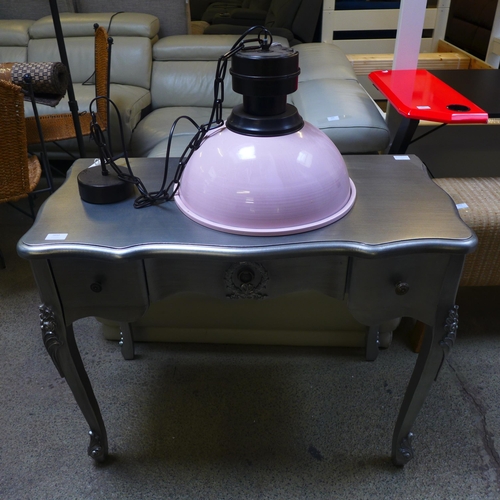 1650 - A silver dressing table and pink industrial style light fitting