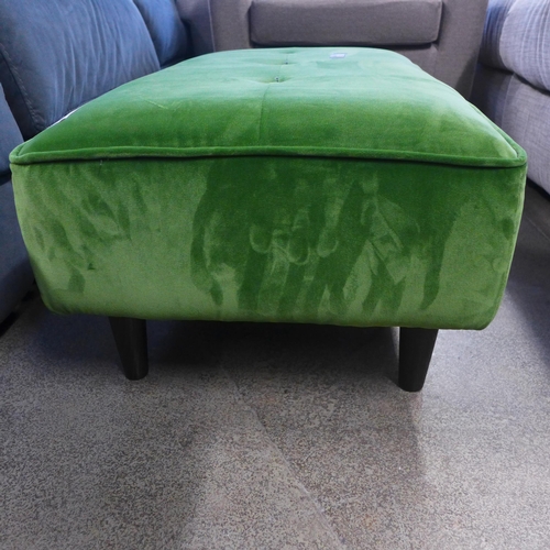 1483 - A moss green velvet button top small footstool, loose stitching