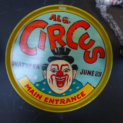 1521 - A hand painted Circus advertisement tray * this lot is subject to VAT