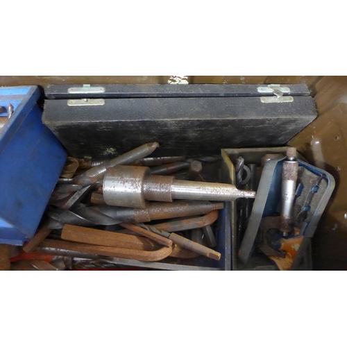 2012 - Ammunition tin containing large quantity of morse tapers, reamers, blocks and other British engineer... 