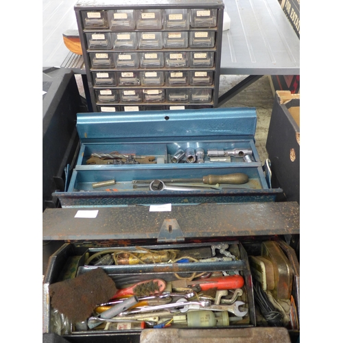 2036 - Two metal toolboxes of garage tools and workshop chest/organizer