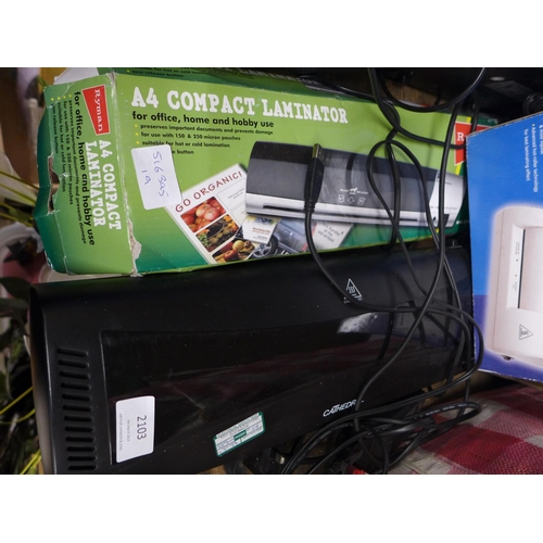 2103 - Dymo and Brother label printers, two A4 laminators, Photo-Kodak 4 iPhone printer and A6 mini photo l... 