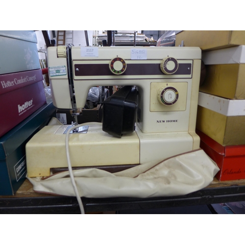 2117 - New Home sewing machine with pedal and soft case