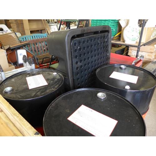 Three 200 litre Texaco oil drums with oil bund