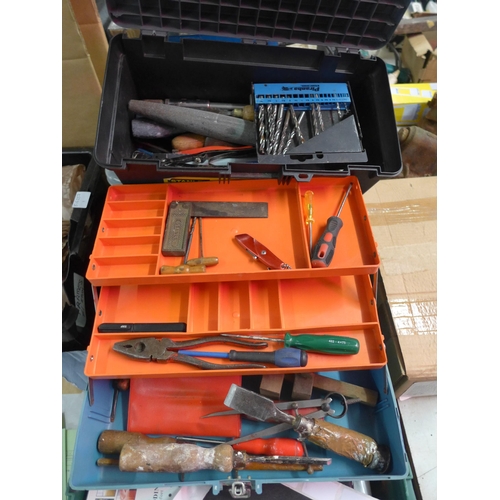 2999 - Two vinyl toolboxes with approx. 30 tools: drill bits, pliers, chisels, etc.