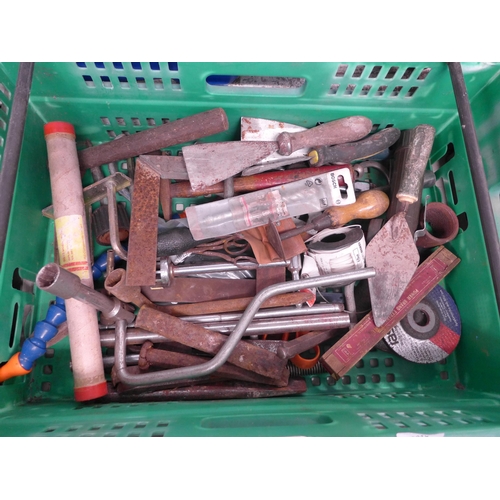 2013 - Pine work chest with various mechanic's spanners, G-clamps, plus a box of tools including hammers, c... 