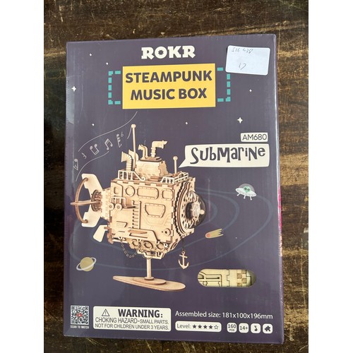 2048 - One ROKR steampunk submarine wooden music box kit (sealed)