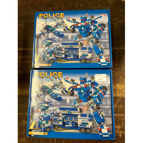 2055 - 2 x 700 piece police themed lego style building kits for 6+ yrs (Sealed)