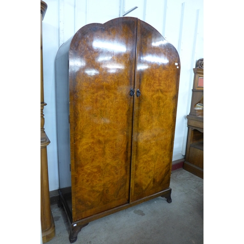 114 - A burr walnut wardrobe and chest of drawers